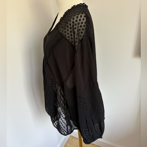 ASOS Black Sheer Long Sleeve Peplum Blouse - Picture 4 of 5